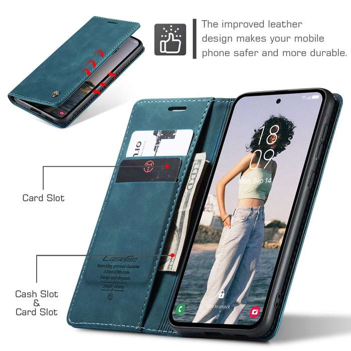 Retro Flip Leather Wallet Cover For Samsung Galaxy A55 - Blue