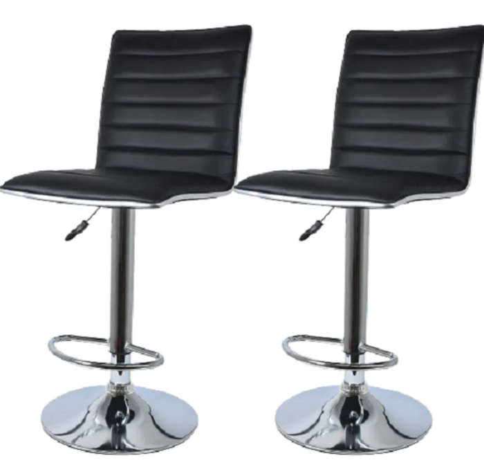 Adjustable Swivel Bar Stools-Faux Leather with High Backrest - Set of 2 - Black Colour