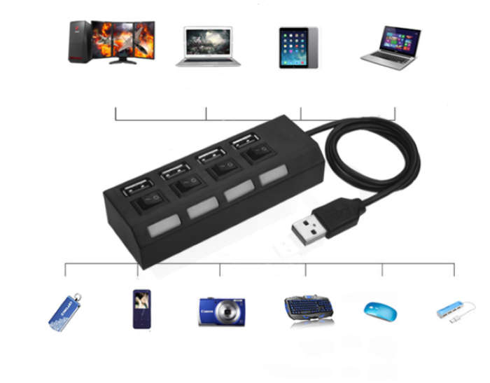 USB Hub 4 Ports - 4-Port USB 2.0 Hub Individual Switch Hub