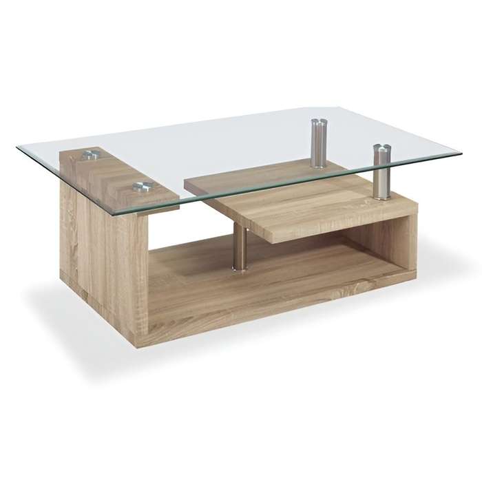 Coffee Tables - Tempered Glass Top - Wooden Base-Oak, Black or White