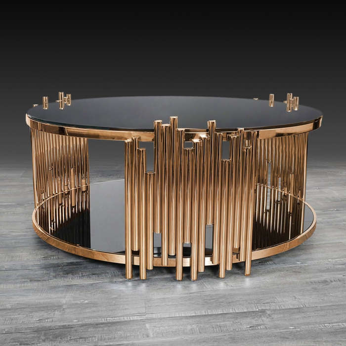 Coffee Tables - Rounded Tempered Glass Top- Gold Colour