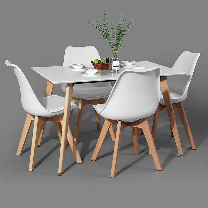 Dining Suite / Set - Dining Table with Four Padded Chairs - White Colour