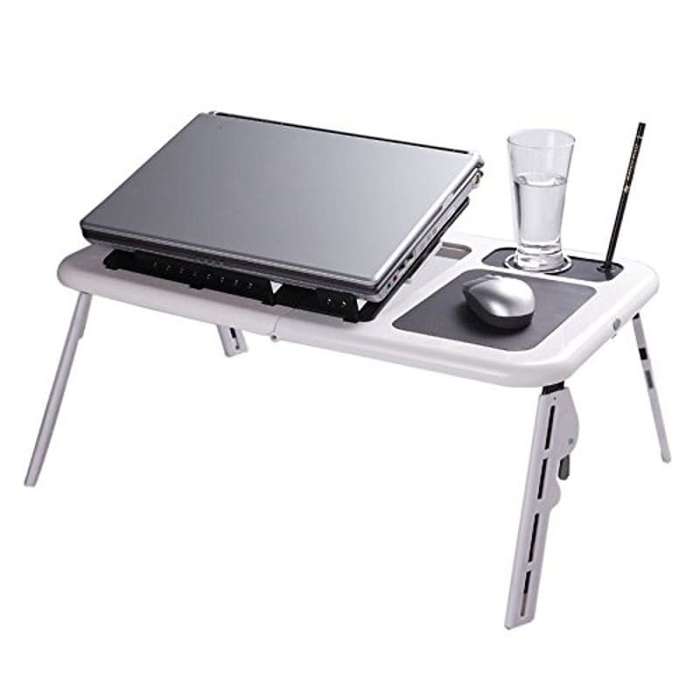E-Table Portable Laptop Table Stand with 2-USB Cooling Fans for Bed or Couch
