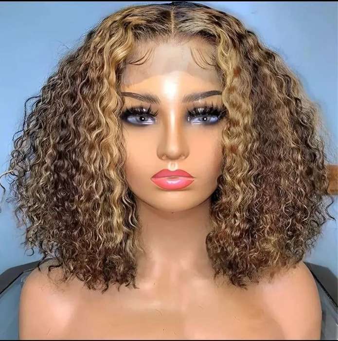 14" Full Frontal Highlight Brazilian Curly Wig (Deep Wave Closure Wig)