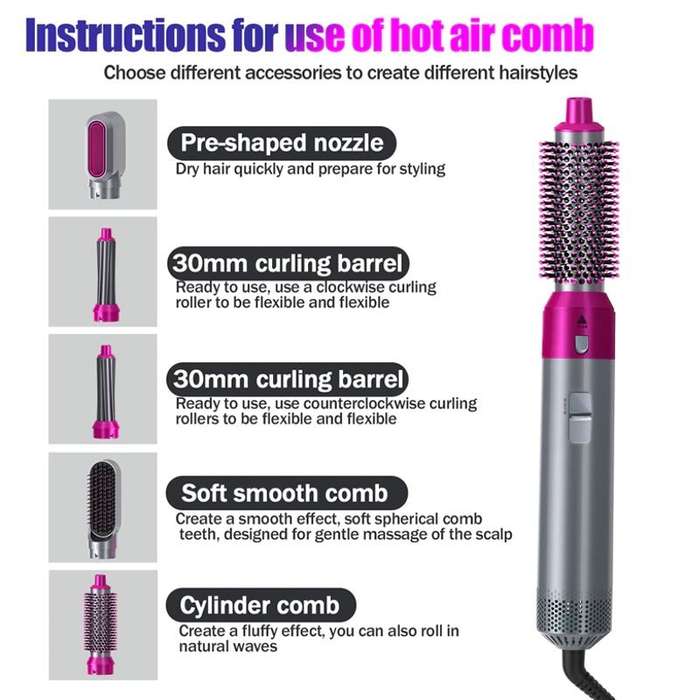 5 in 1 Interchangeable Hot Air Brush and Hair Dryer