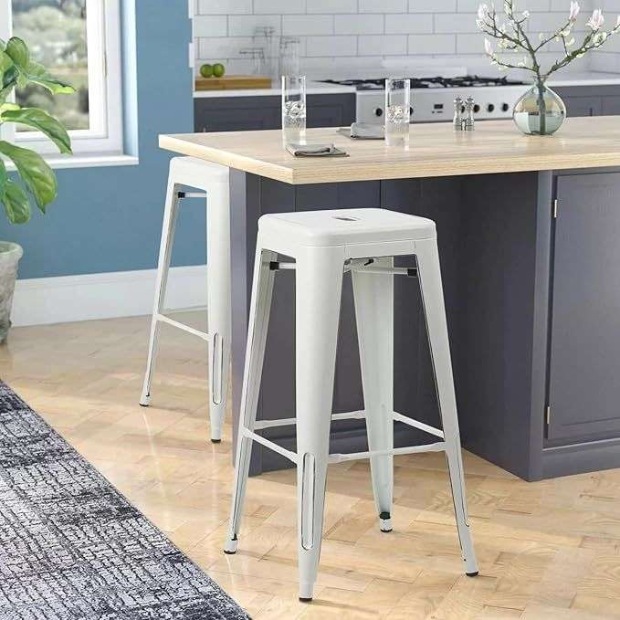 Metal stackable bar stools- 2 Pack - White