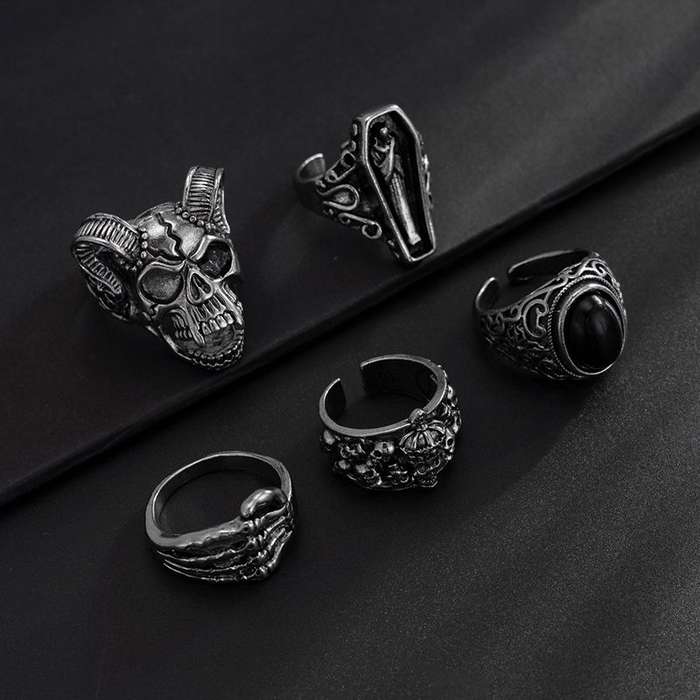 Gothic Punk Rings Vintage Silver Open Ring Bulky Hippie Rings
