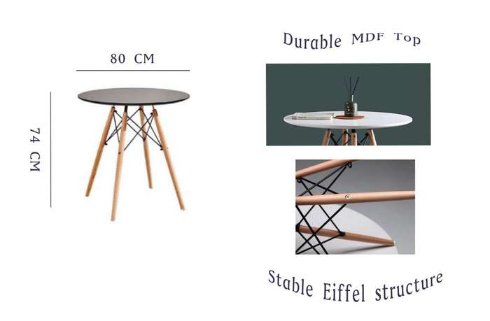 Dining Table Rounded Wooden Leg - Black Colour