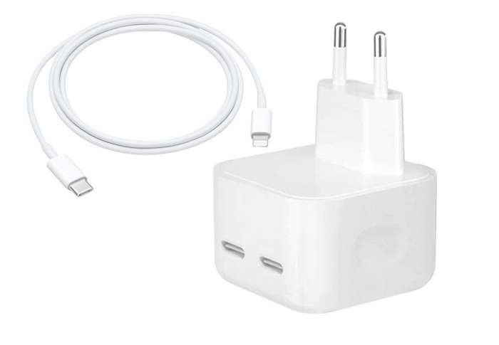 50W Dual USB-C / Type-C Ports Charger With Type-C to Lightning Cable White