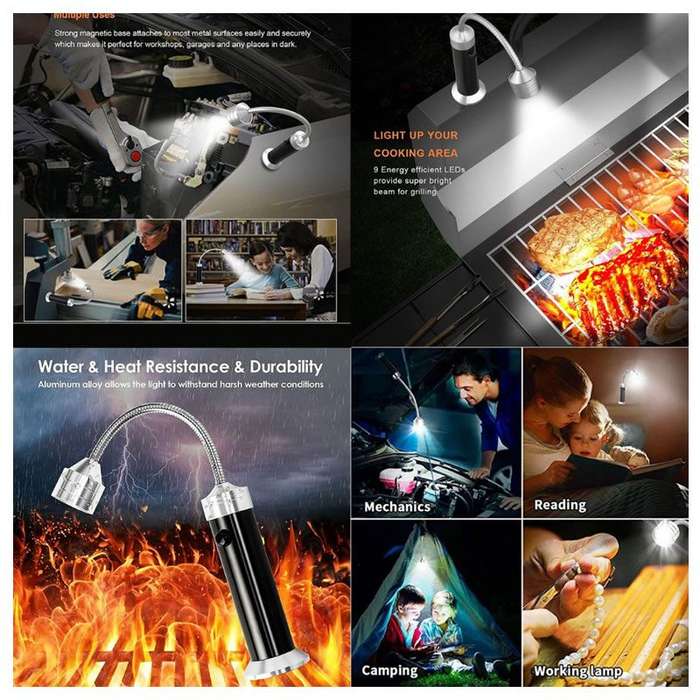 2-Piece 9-LED Flexible Magnetic Grill/BBQ Magnetic Light
