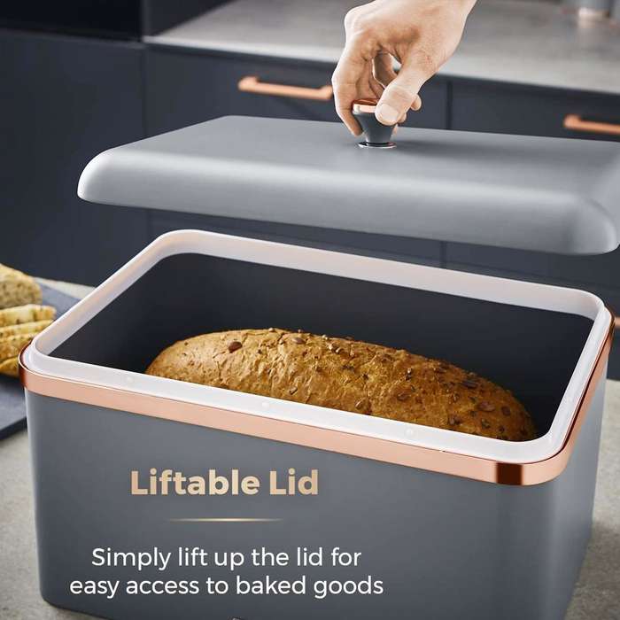 Bread Bin Storage Canisters (with Coffee/Sugar/Tea Canisters with FREE Bread Knife) - Grey