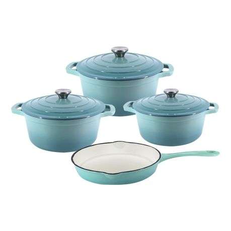 DH - New Design Dutch Pot Cookware Sets Cast Iron - 7 Piece - Sky Blue