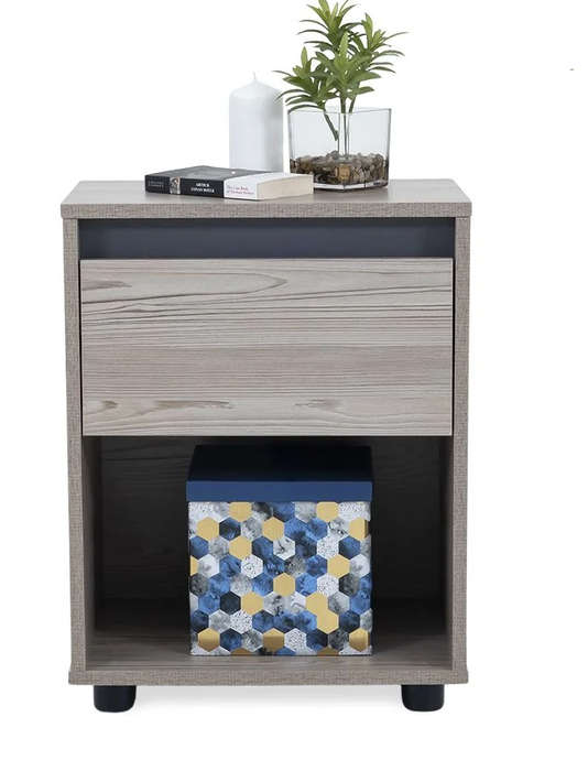 Nightstand End Table with Open Shelf - Brown, Grey