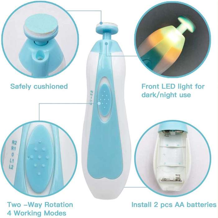 Baby Nail Trimmer Electric File Set with Light Replacement Heads