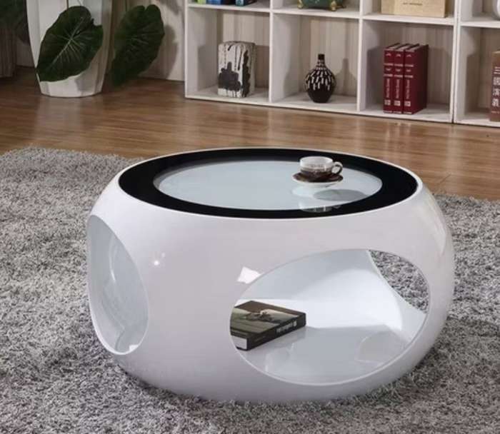 Glass Top Round Coffee Table-Black, white or red