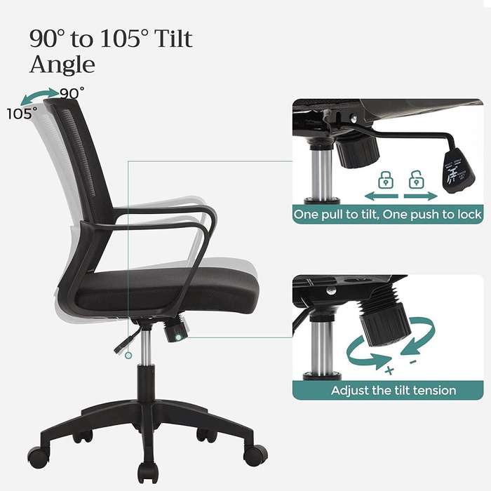 Office Chairs Stylish Classic Mesh Fabric Backrest Ergonomic - Black Colour