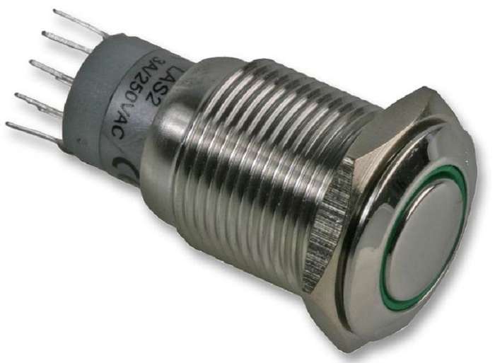 Bulgin Limited (MP0045/1E2GN012) Vandal Resistant Switch, Ring, 16.2 mm
