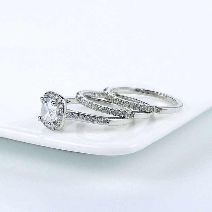 Wedding Rings for Women Princess Engagement Ring Set - 8