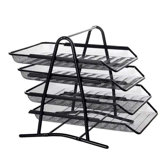 4 Trays Black Mesh Desk File Document Storage Desktop Organizer