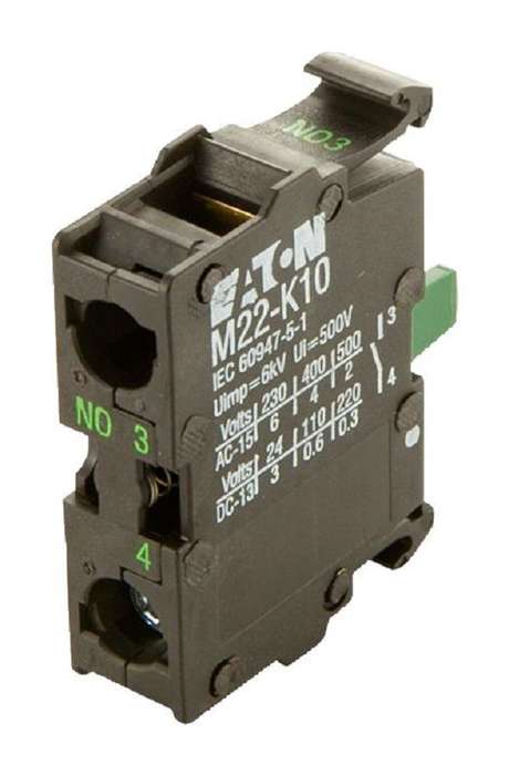 Eaton (M22-K10) Contact Block, 1NO, 6 A, 500 V, 1 Pole, M22 Series
