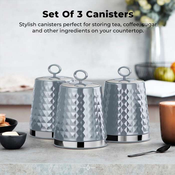 High Quality Bread Bin Canisters Kitchen Set With FREE Knife- Grey