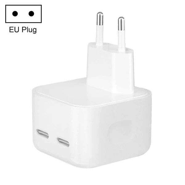50W Dual USB-C / Type-C Ports Charger With Type-C to Lightning Cable White