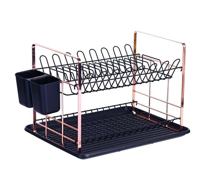 Berlinger Haus 48cm Stylish PP Dish Rack - Black Rose Collection (Display Item)(Cracked Tray)