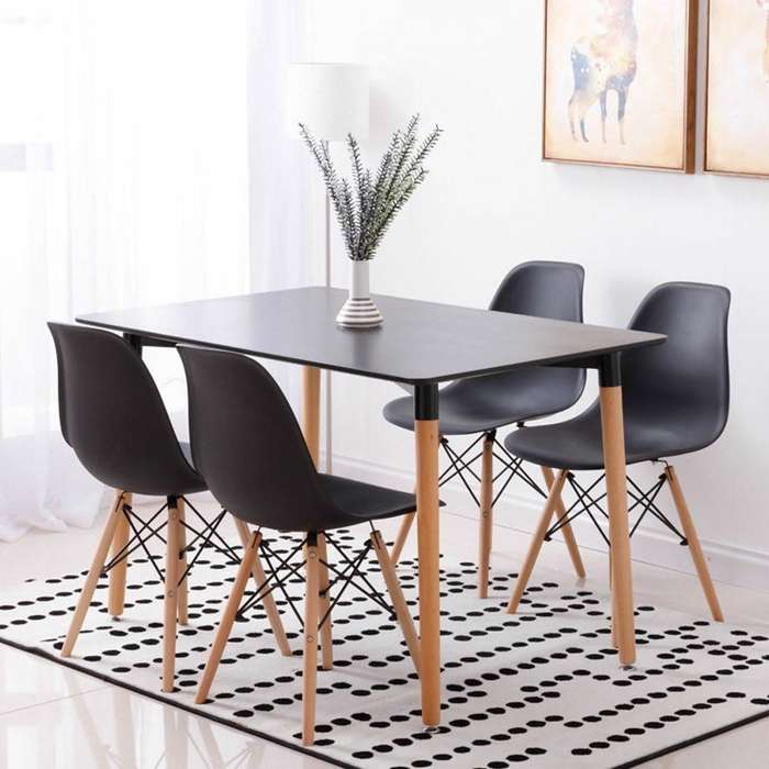 5 In 1 Nordic Design Rectangular Dining Table and Chairs (Black)