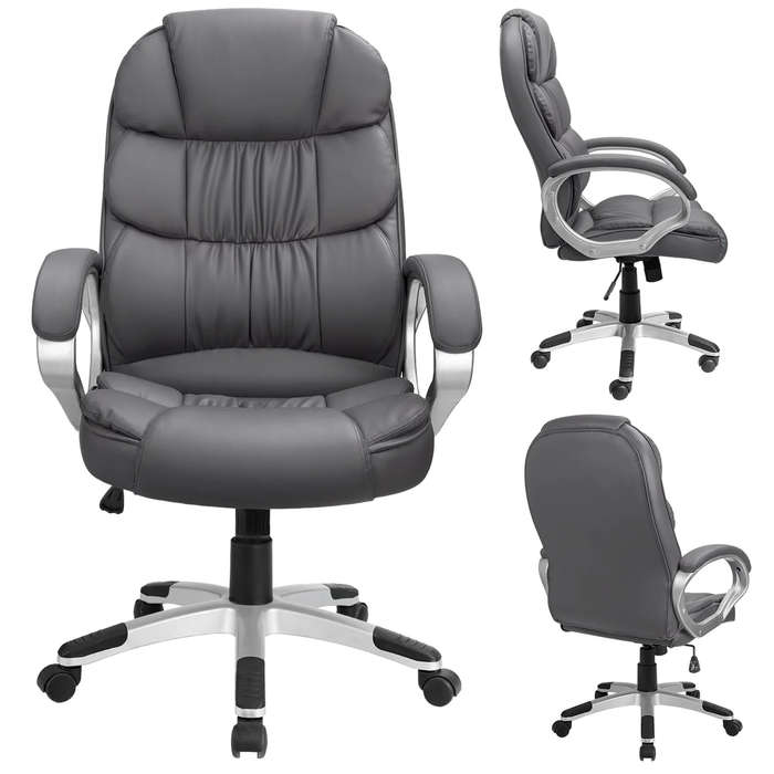 Office Chairs - High Back Executive Faux Leather - Grey