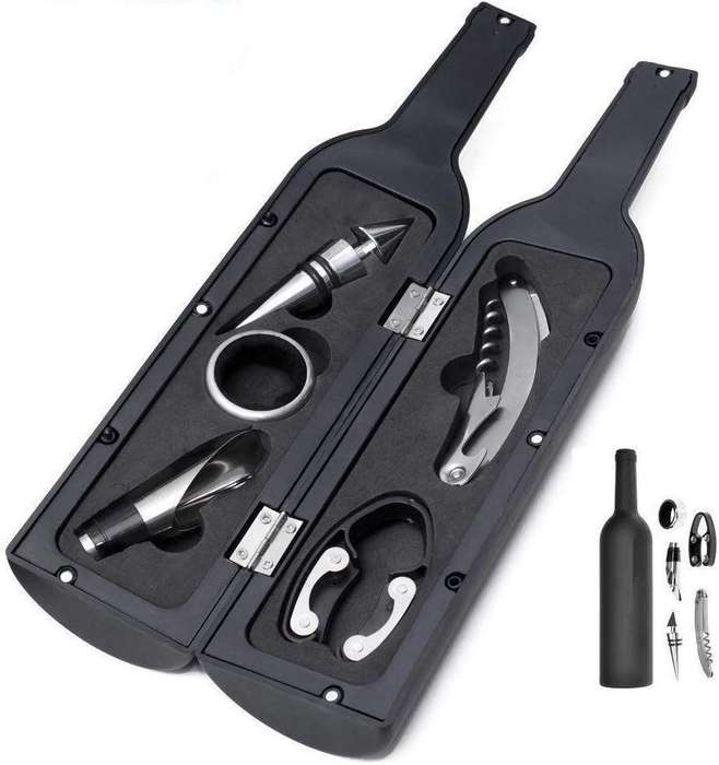 Wine Bottle Shaped Corkscrew & Accessory Gift Set - 5 Piece