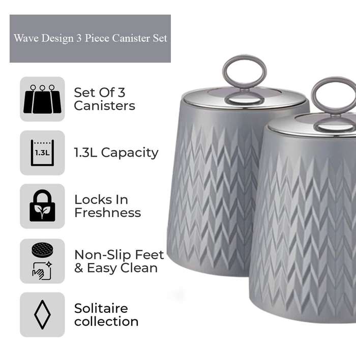 High Quality Bread Bin Canisters Kitchen Set With FREE Knife- Grey