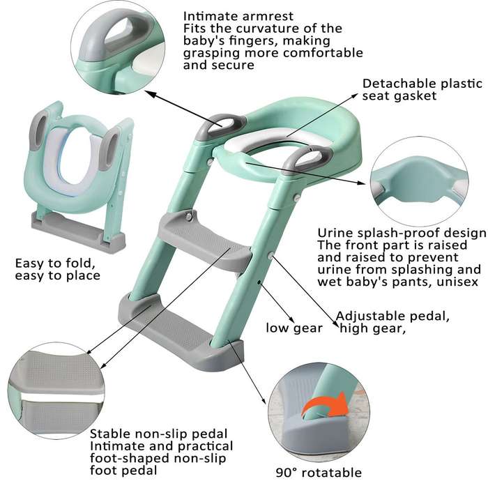 Foldable Children Potty Training  Toilet Seat Ladder Step With Soft  PU Pad