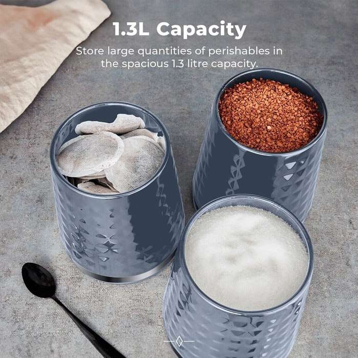 High Quality Bread Bin Canisters Kitchen Set With FREE Knife- Grey