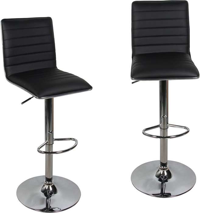 Adjustable Swivel Bar Stools-Faux Leather with High Backrest - Set of 2 - Black Colour
