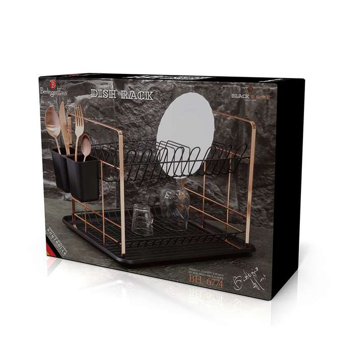 Berlinger Haus 48cm Stylish PP Dish Rack - Black Rose Collection (Display Item)(Cracked Tray)