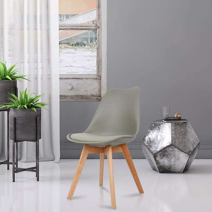 Modern and trendy padded chairs with wooden legs-8 Pack - Grey