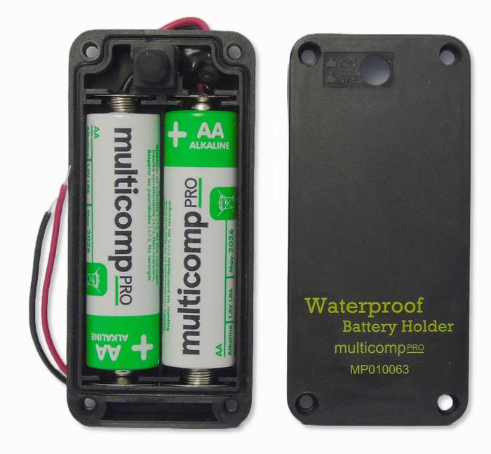 Multicomp Pro (MP010063) Battery Holder 2xAA Size, 150mm with Switch Screw