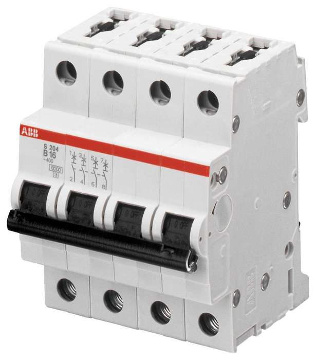 Abb (S204M-D25) Thermal Magnetic Circuit Breaker, 25 A, 4 Pole