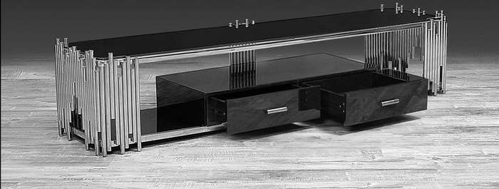 Smart TV/ Plasma Stands - Tempered Glass Top - Wooden Drawers - Silver