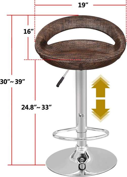 Bar Stools -Rattan Backrest Adjustable Swivel Gas Lift Chair-Brown Colour
