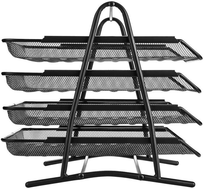 4 Trays Black Mesh Desk File Document Storage Desktop Organizer