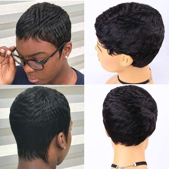 Short Pixie Wigs Pixie Cut Short Black Wavy Wigs