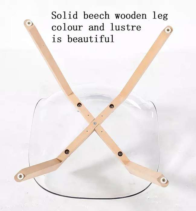 Modern transparent padded chairs with wooden legs-Black, white or grey - 2pack