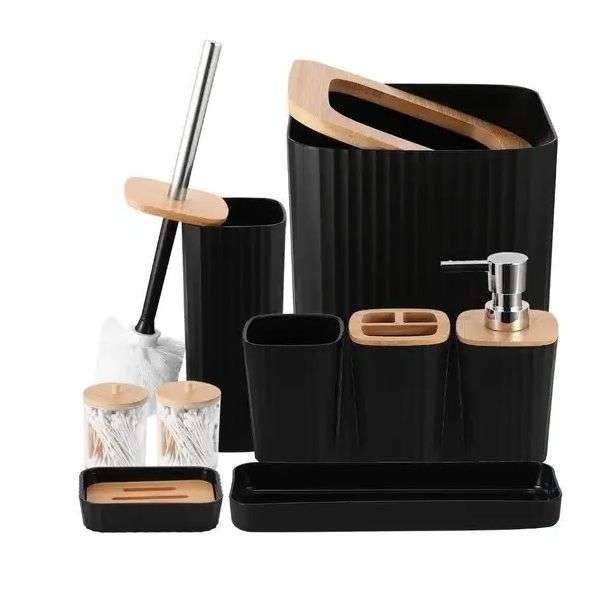 6 Piece Bathroom Set with Wooden Finish - Black