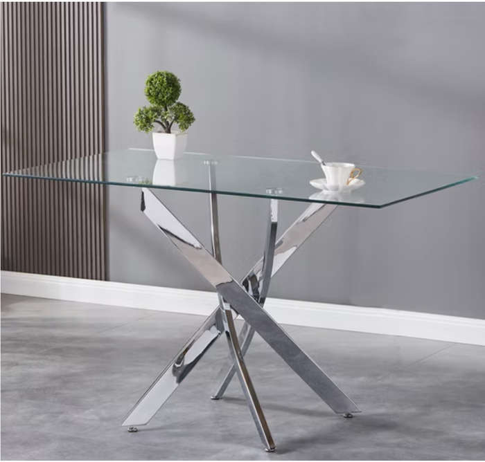 Glass Top Dining Table- Silver Legs