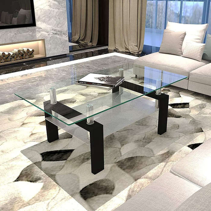 Modern two tier glass coffee table in - Wenge