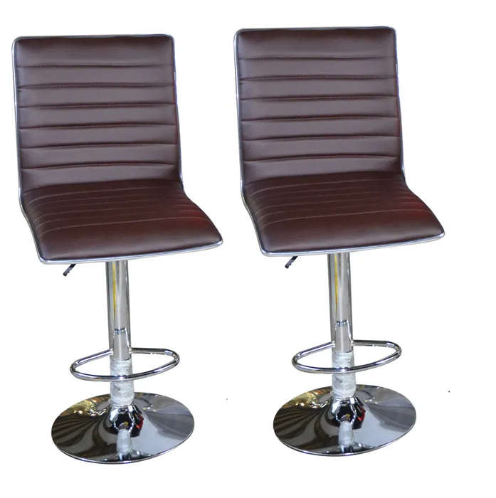 Bar Stools with Chrome Base - Set of 2 - Brown