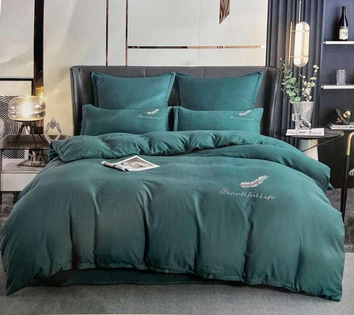 Cotton Plain Beautiful Feather Queen Duvet Cover - Teal