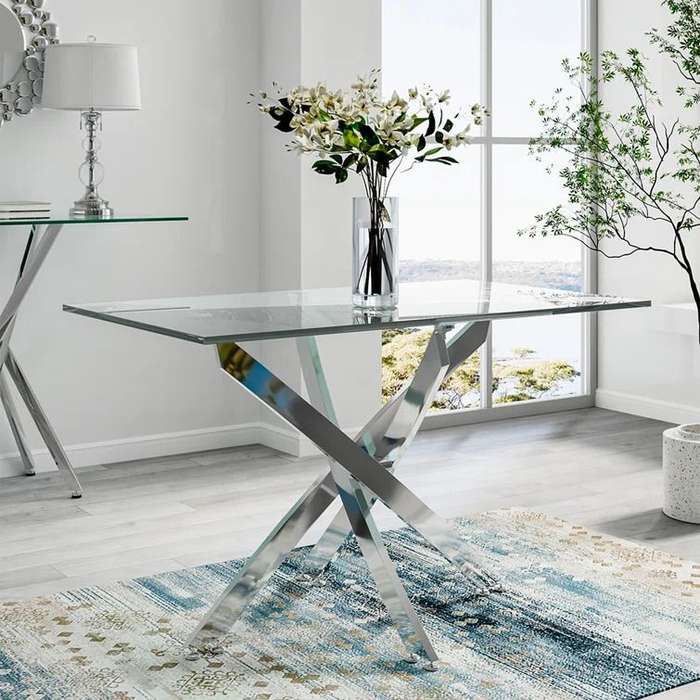 Glass Top Dining Table- Silver Legs