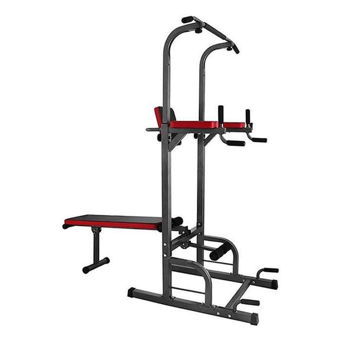 Adjustable All-in-One Pull-Up Bar Tower Dip Station with Bench Bar